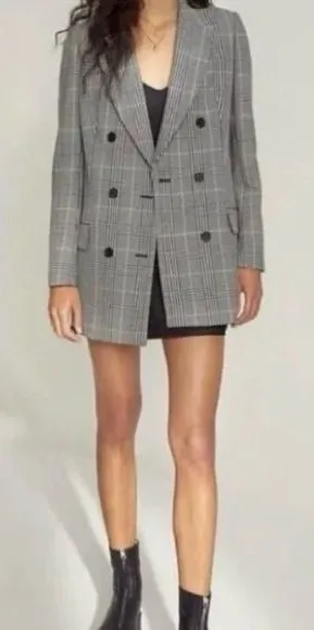 NWOT Wilfred by Aritzia Margaux Oversized Plaid Blazer Blue/Grey Size 0 thumbnail 1