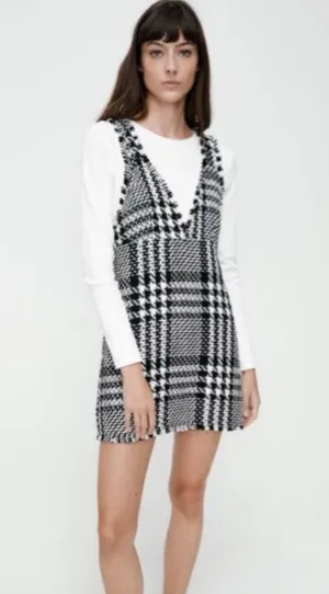 Zara tweed pinafore mini dress NEW thumbnail 1
