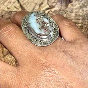 Larimar Crystal Ring Size 7 1/4 Blue thumbnail 5