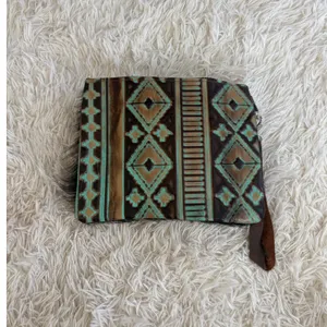 Tooled Navajo Leather & Hair on Hide Wristlet Pouch Clutch Aztec Southwestern‎ thumbnail 3