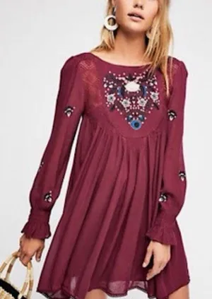 Free People Mohave Embroidered Long Sleeve Mini dress Size Medium thumbnail 1