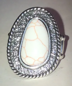 White Faux Howlite Teardrop Statement Ring thumbnail 1
