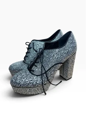 Women's Gianni Bini Rhinestone Platform Lace-Up Heels, Silver/Black, Size 8.5 US thumbnail 2