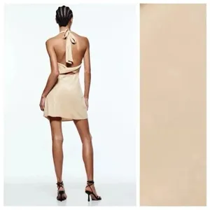 Zara Iridescent Satin Effect Mini Dress Draped Neck Open Back XS Gold Beige Y2K thumbnail 3