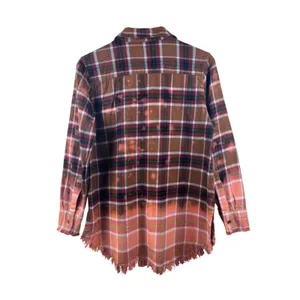 ONE 24 RAGS Distressed Bleached Plaid Flannel Shirt Women's Small Frayed‎ Hem thumbnail 3