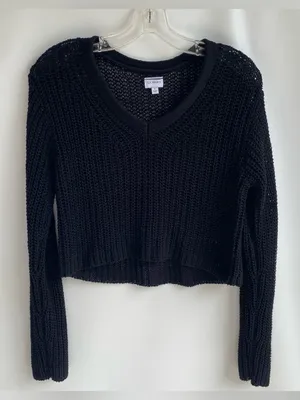 LA Hearts black loose chunky knit v neck cropped sweater fall winter minimalist thumbnail 2