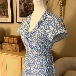 ASPIGA Blue Cheetah Demi Cotton Wrap‎ Dress Women Size Small thumbnail 2