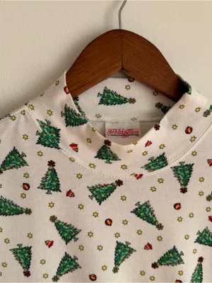 Vintage 90s Holiday Time Christmas Tree Mock Neck Top Long Sleeve Small S thumbnail 2