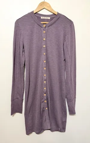 Free People We the Free Button Down Ribbed Dress Size Large Purple Beach Boho thumbnail 1