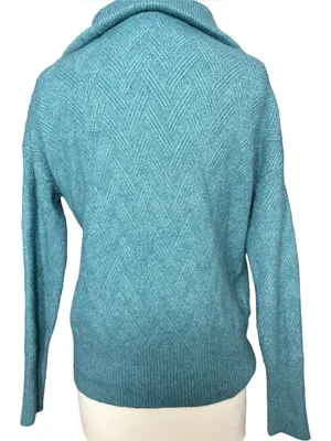 Rachel Zoe Teal Blue Chevron Zip Pullover Sweater (Size S) thumbnail 3