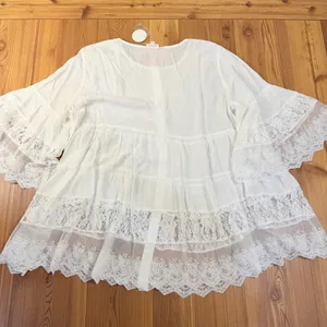 Oddi White Lace Tunic Blouse Boho Tiered Bell Sleeve Button Down Plus Size 1X thumbnail 5