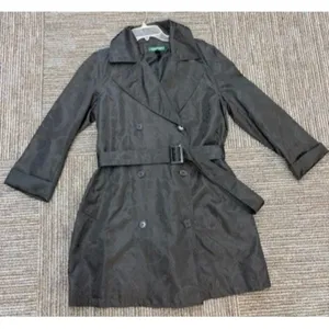 Lauren Ralph Lauren‎ Womens Black Monogram Double Breasted Belted Trench Coat thumbnail 1