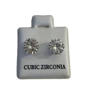 Large Diamond CZ Faux Silver Stud Earrings thumbnail 1