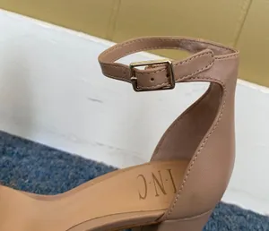 INC International Concepts women 7 tan open toe strap 3.5” heel w/ankle Buckle thumbnail 5
