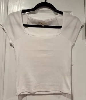 NWOT Madewell Size XS White Square Neck Short Sleeve Ribbed Stretch Cropped Top thumbnail 1