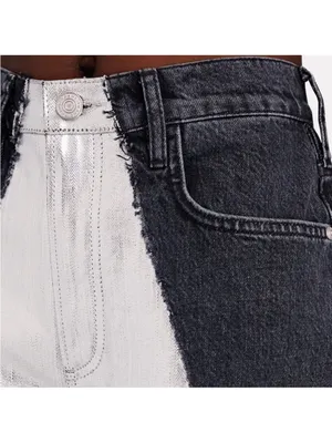 NWT FRAME Pieced Metallic Silver Black Straight Leg Jeans Size 26 Retail $448 thumbnail 6