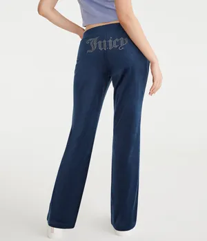 Juicy Couture Navy Blue Rhinestone Logo Velour Sweatpants Size L NWT🦋 thumbnail 2