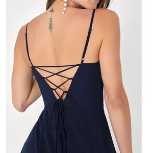 NEW Lulus Feeling Elegant Navy Blue Lace-Up Back Slit Chiffon Maxi Dress Medium thumbnail 4