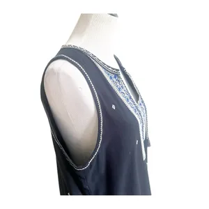 Madewell Suncoast Embroidered Shift Dress Women's Sz 12 Sleeveless Black Tassel thumbnail 5