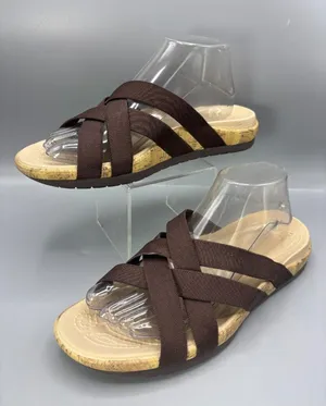 Crocs Edie Slide Sandals Women 9 Brown Stretch Criss Cross Straps Beach Slip On thumbnail 1