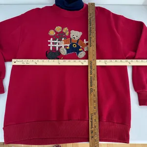 Vintage 90sGopher Sport Sweatshirt Teddy Bear Sunflower Women Large Burgundy USA thumbnail 9