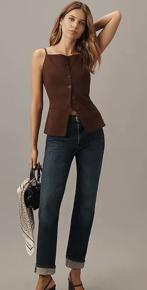 Anthropologie Sunday in Brooklyn Ponte Apron Vest Top in Chocolate brown NWT thumbnail 1