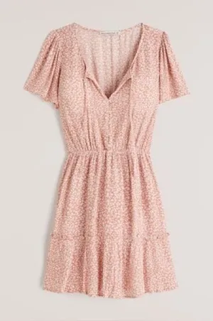 Abercrombie & Fitch Easy Waist Tiered Mini Dress Womens Size XS Pink Cottagecore thumbnail 1
