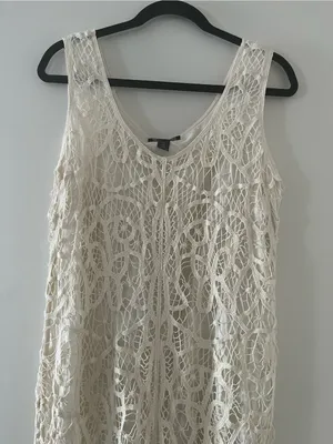Ivory White Crochet Maxi Dress 1X 100% Cotton Beach Coastal Festival Resort thumbnail 2