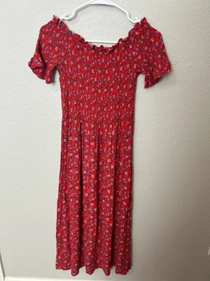 Kimchi Blue Floral Smocked Off Shoulder Midi Dress Red Ditsy Print Size Small thumbnail 6