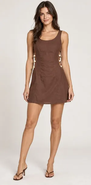 New Paper Hearts Brown Mini Dress Beaded Side Detail Size XS thumbnail 1