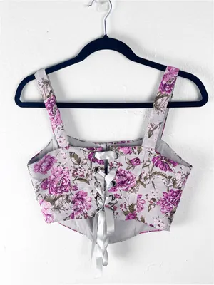 WINDSOR Easily Beloved Satin Lace-Up Floral Corset Top Size Small Boho Party thumbnail 2