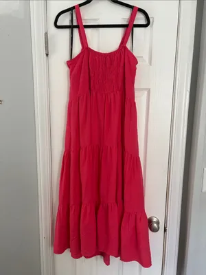 INC International Concepts Pink Smocked Tiered Midi Maxi Dress Size 14 Flounce thumbnail 6