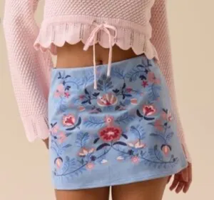 Altar'd State Embroidered Mini Skirt with floral design thumbnail 1