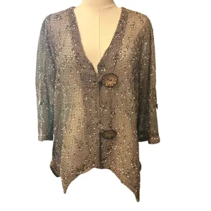 Nina Leonard Brown Open Chunky Knit Cardigan Button Size M Boho Whimsy Goth thumbnail 2