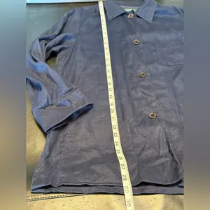 Lauren Ralph Lauren Linen Shacket Womens Blue Front Button Pockets size L thumbnail 11