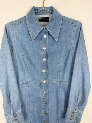 Asos Design Denim Long Sleeve‎ Hourglass Mini Dress Size 4 thumbnail 4