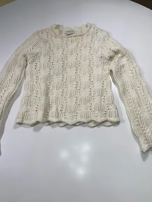 Worthington 100% Cotton Cream Scalloped-Hem Openwork Crewneck Sweater thumbnail 2
