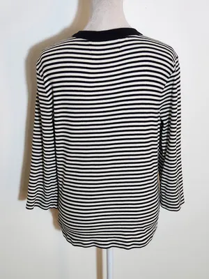 Lauren Ralph Lauren Womens Black and White Ribbed Knit Henley Size Large thumbnail 5