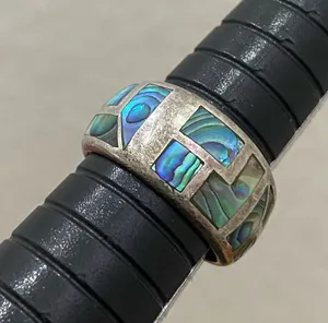 Vintage NE 925 Signed Sterling Silver Abalone Inlay Ring Band Size 6.5 5.9g thumbnail 13