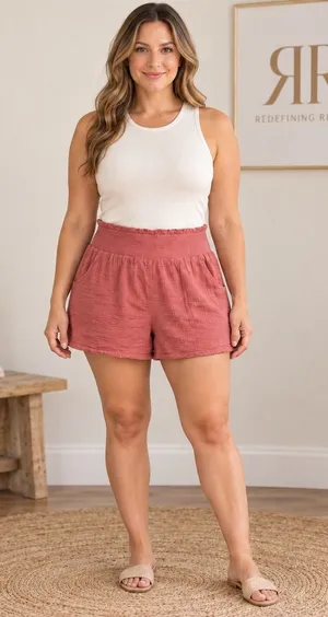 Wonderly Womens Rose Pink 100% Cotton Smocked Gauze High Rise Shorts Size L thumbnail 1