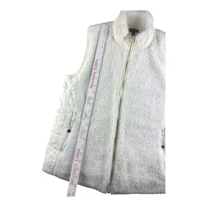 Talbots Womens Cream White Sherpa Fleece Quilted Trim Full Zip Vest Size M Soft thumbnail 7
