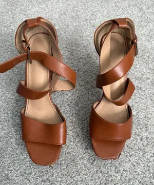 Sereia Brown Faux Leather Strappy Platform Block Heel Sandals Size US 12 thumbnail 1