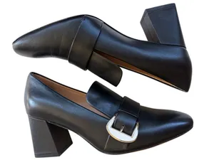 EUC Kate Spade Leather Alia Heels Black Silver Buckle Size 6.5 thumbnail 1