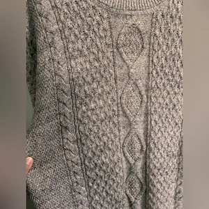 GAP Heather Gray Cable Knit Oversized Sweater Crew Neck Fisherman 2017 Sz XL thumbnail 6