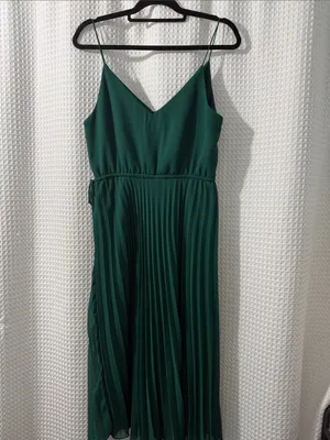 ASOS Women’s Green Pleated V-Neck Cami Midi Dress With Drawstring Waist Size 8 thumbnail 5