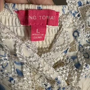 NEW Flying Tomato White Blue Lace Tiered Dress Grecian Vacation Resortwear thumbnail 7