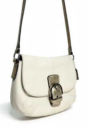Coach Cream Leather Flap Buckle Crossbody Bag‎ Gold Accents thumbnail 1