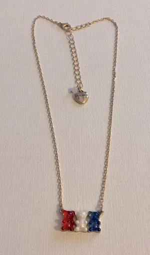 Betsey Johnson red white blue teddy bear necklace thumbnail 1