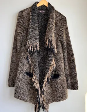 Donna Diosa Fringe Open Cardigan Sweater Fluffy Knit Shag Shabby Chic Boho thumbnail 1