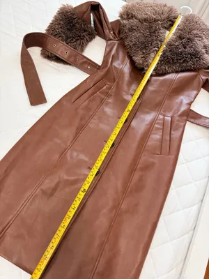 Avec Les Filles Brown Faux Leather Fur Trim Belted Maxi Coat XS Y2K Glam Luxe $258 thumbnail 7